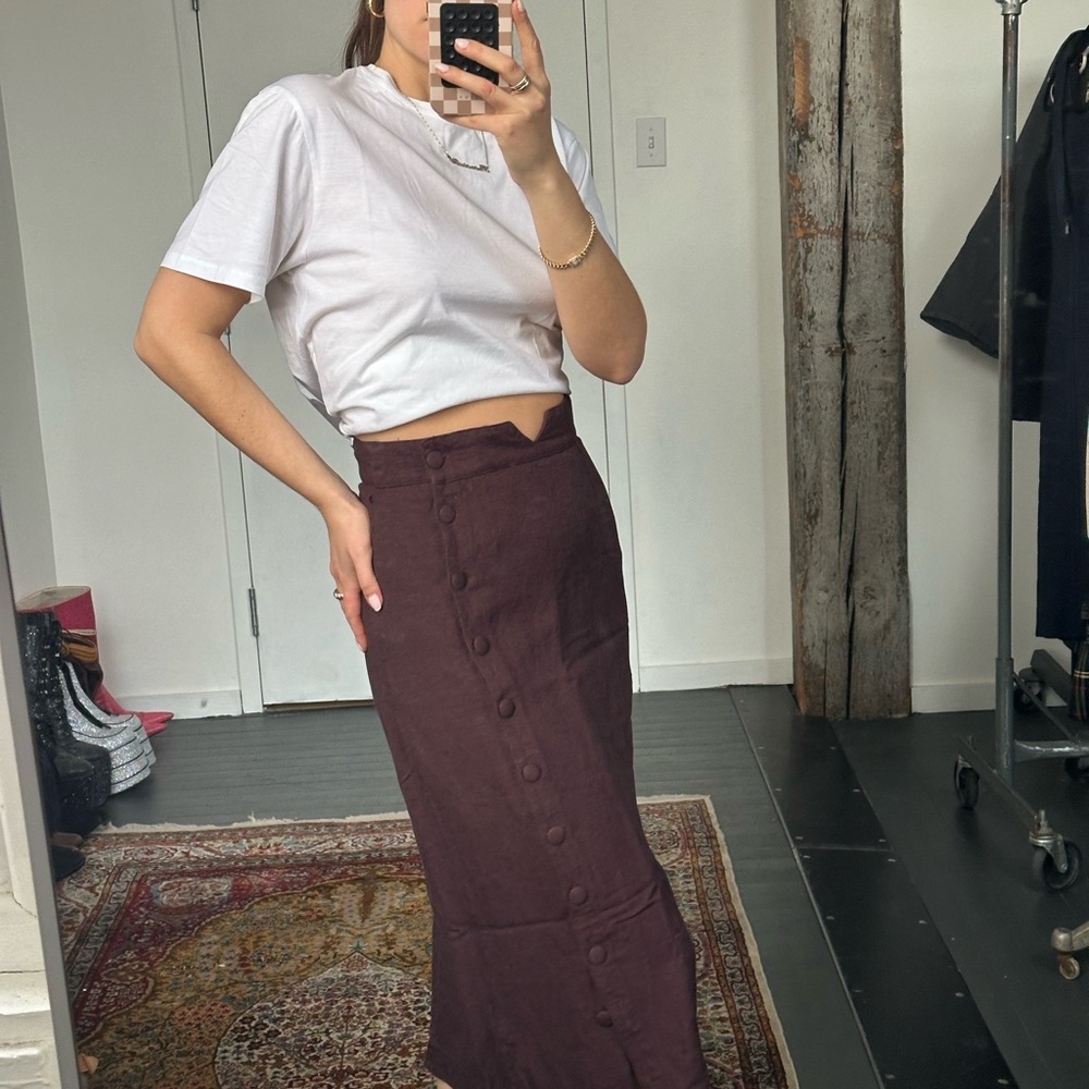 Midi Button-Front Linen Skirt, size M - Picture 5 of 6
